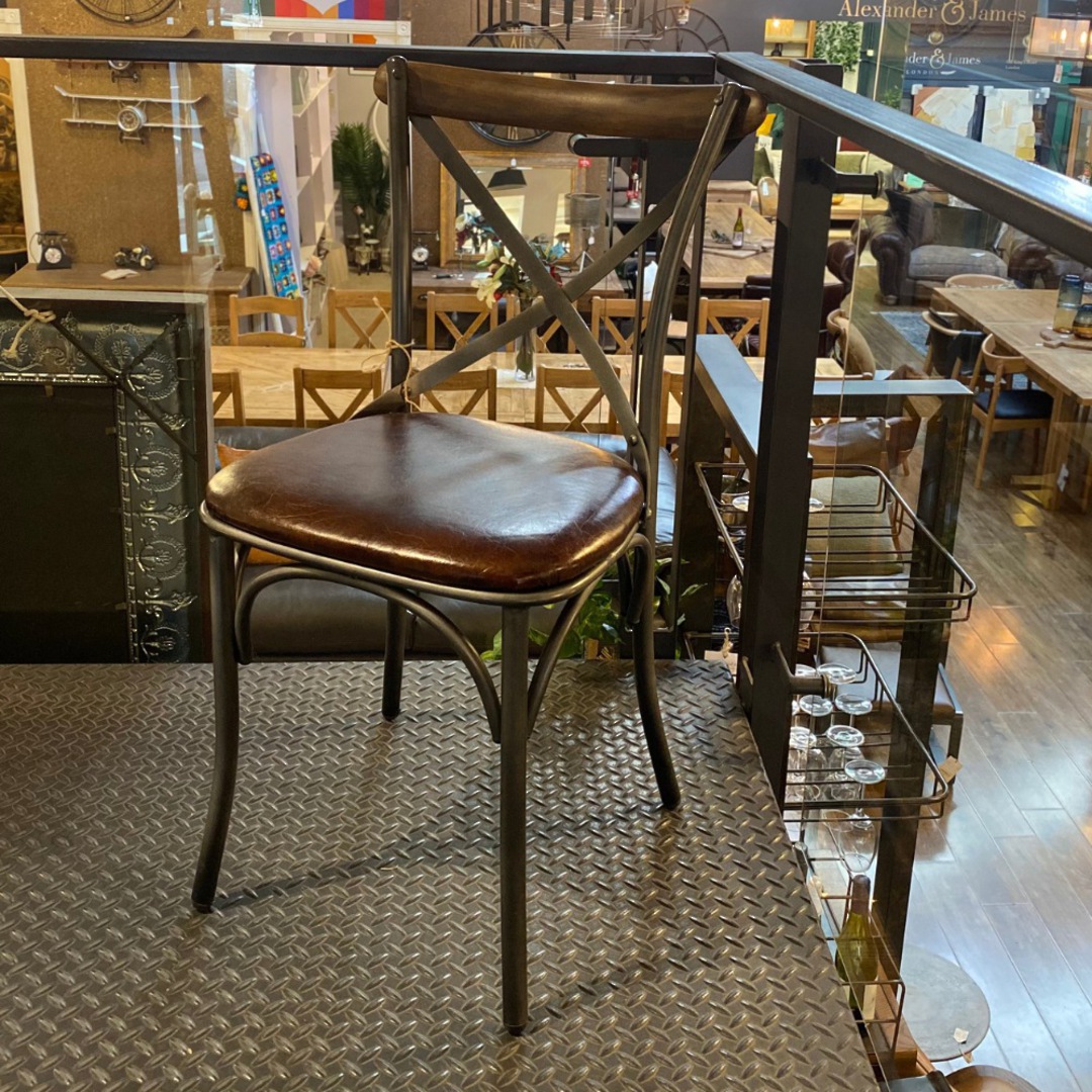 Cross Back Dining Chair With Brown Leather Seat image 1